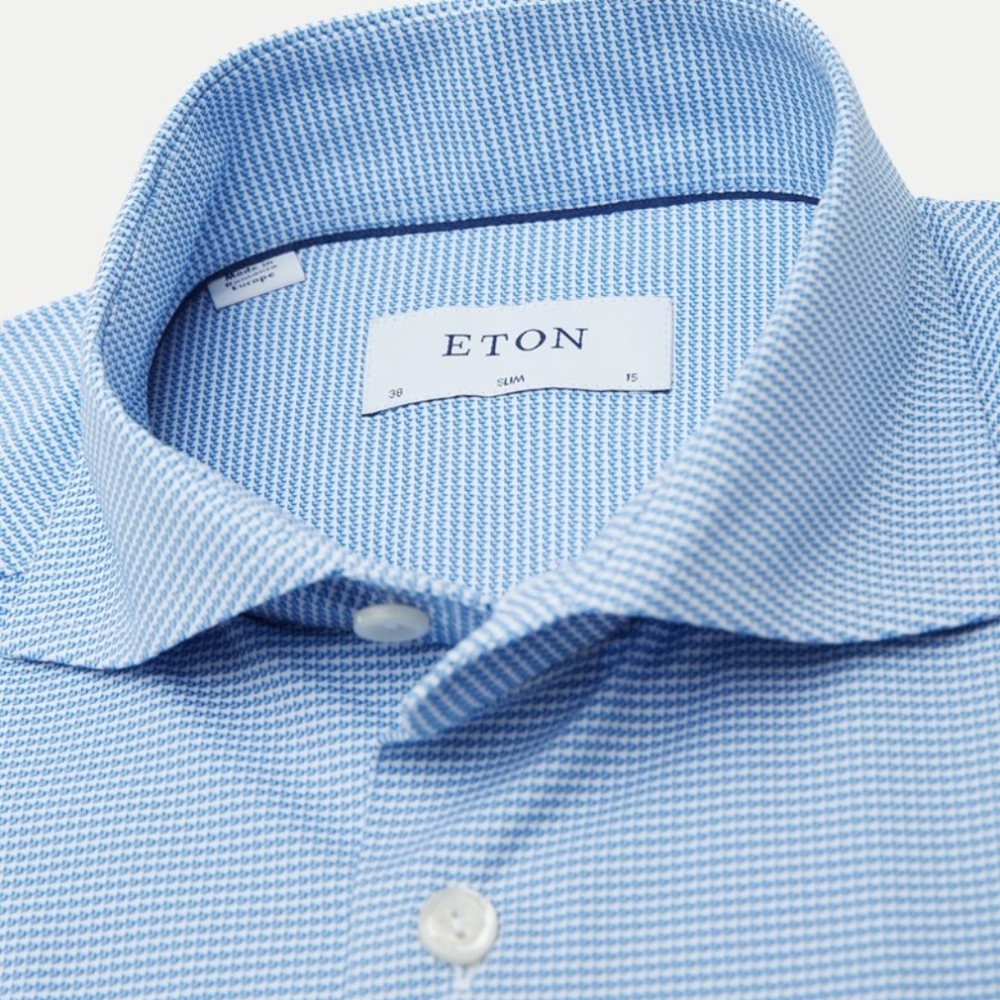 Eton Mens Stretch Blue Slim Fit Long Sleeve Button Up Shirt Size 14.5 NWT